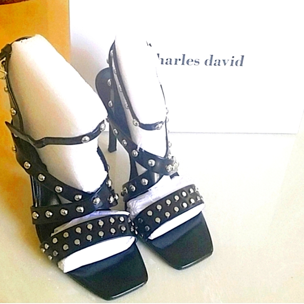 NWT Charles by Charles David Blk Velocity Studded Strappy Stilleto Heels. Sz 8B - Picture 3 of 10